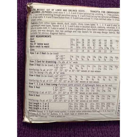 Simplicity 5294 sewing pattern vest 1970s - Picture 5 of 6